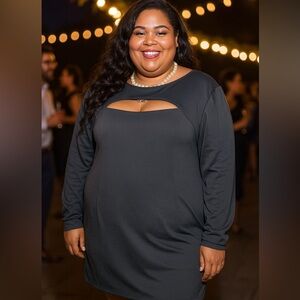 Elegant Key Hole Black Long Sleeve Dress by Planet Gold Size XXXL